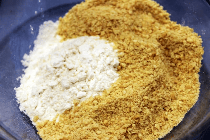 Saltines and flour crumbs in a bowl