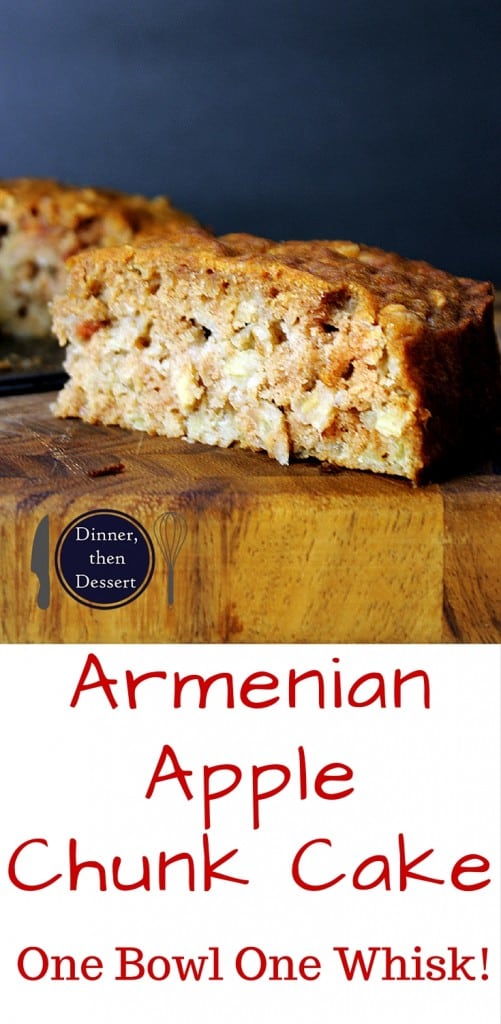 Full of diced apples and cinnamon, this Armenian Apple Chunk cake is so incredibly simple to make you'll find yourself making it ALL the time! One bowl, one whisk and no temperamental ingredients it will be on your table tempting you in less than an hour.