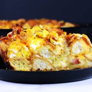 Serving of egg and cheese casserole on a plate
