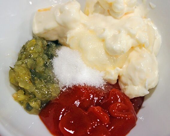 The sauce ingredients in a small bow unmixed