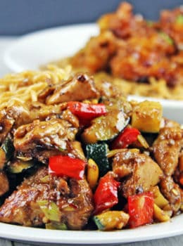 Full of Spicy Wok fired Chicken Breast, Zucchini, Red Bell Peppers and crunchy Peanuts in a Sesame Ginger-Garlic Sauce, this recipe is Authentically Panda Express! The recipe is straight from the source!