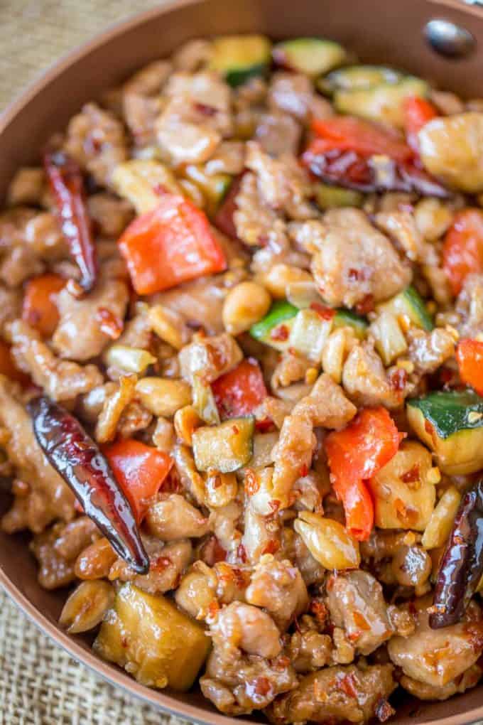 Panda Express Kung Pao Chicken isÂ Full of spicy chicken, zucchini, red bell peppers and crunchy peanuts in an easy ginger garlic sauce, this recipe is authentically Panda Express!