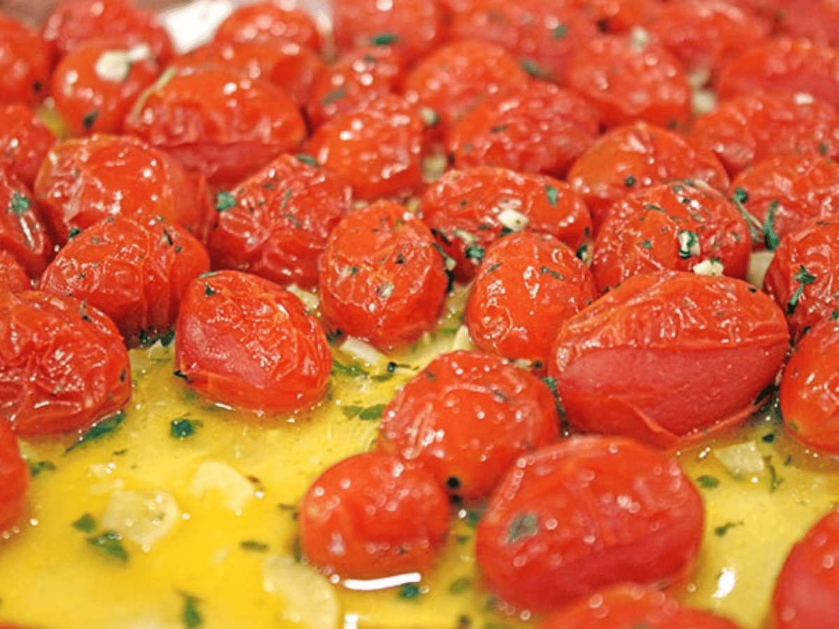 tomatoes on a baking sheet fresh out of the oven