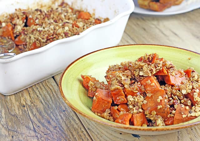 Sweet potato dish featuring a pecan-oat crumble.
