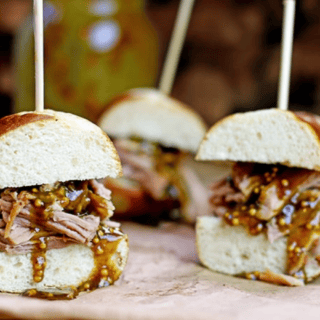 pork slider on pretzel bun