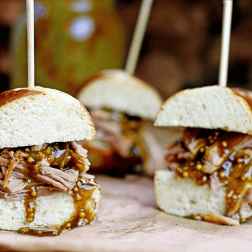 pork slider on pretzel bun