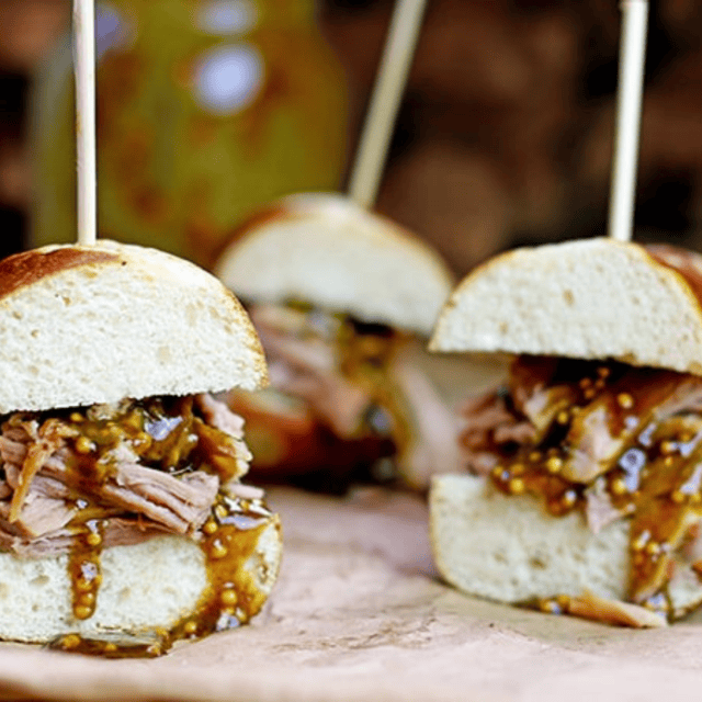 pork slider on pretzel bun