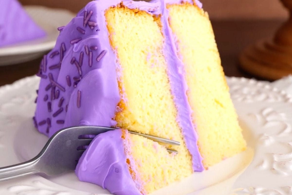 Boxed Cake Mix Hack slice on plate with fork