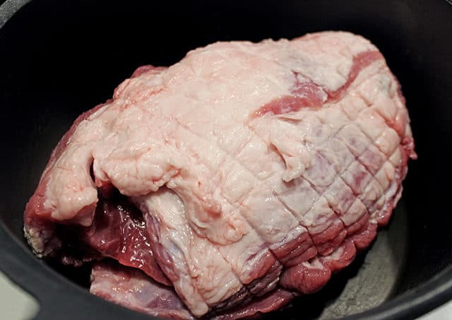 raw pork in pot
