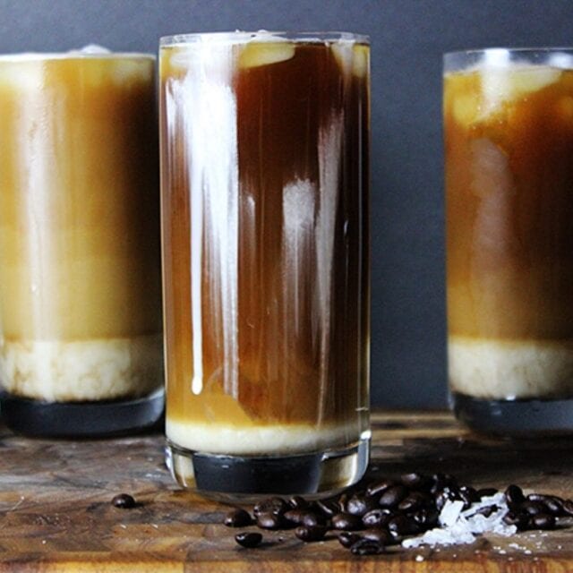 3 iced salted coffees in glasses