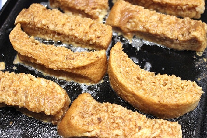 Brûléed Pumpkin French Toast Sticks on griddle