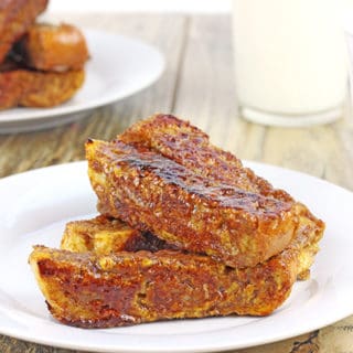 Toast sticks coated with pumpkin and bruleed sugar.