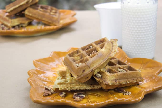 2 plates of waffles stacked 