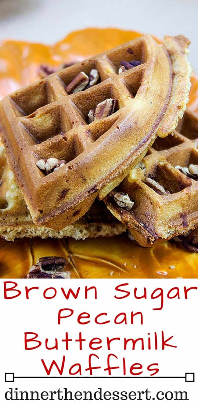 Brown Sugar Pecan Buttermilk Waffles are sweet from the brown sugar, tangy from the buttermilk, crunch from the minced pecans in the waffle and fluffy all at the same time. It also doesn't hurt that you can start the batter and be eating in less than 20 minutes!