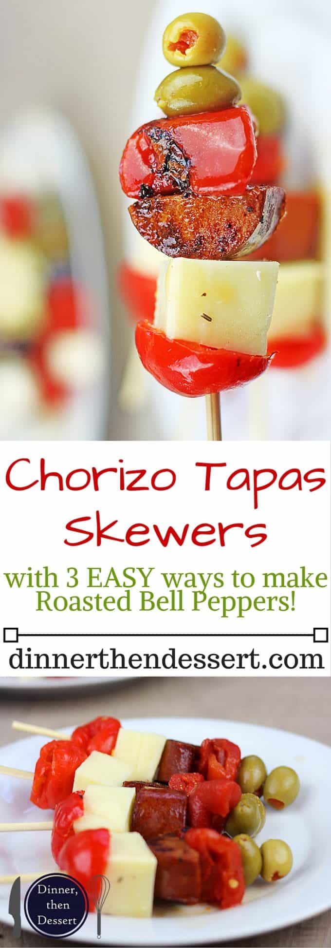 Made with peppers, Manchego cheese and stuffed olives, these skewers come together in a matter of minutes! PLUS 3 ways to Roast Bell Peppers on your grill, your stovetop or your oven!