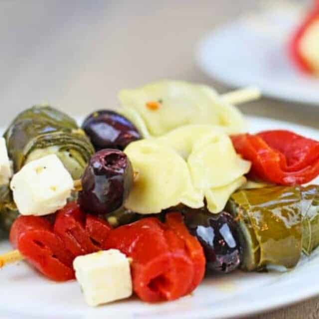 Greek party skewers on a plate