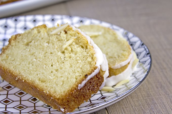 Almond Milk and Coconut Oil gives this Iced Lemon Pound Cake a wonderful hint of almond and keeps it dairy free.