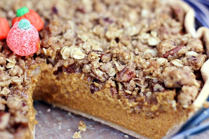 The only pie you'll need on your Thanksgiving dessert table, delicious Pumpkin pie with dark brown sugar topped with a Rich Pecan Streusel topping. Who says you need to choose pumpkin OR pecan pie?