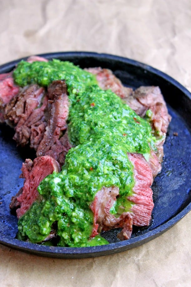 Cast Iron Ribeye {Perfect, with Chimichurri Sauce} Dinner, then Dessert