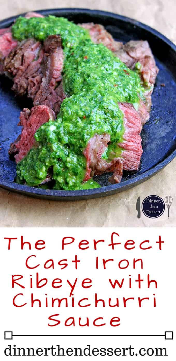 Vinegary, spicy, fresh, garlicky, and just a punch of flavor, this Chimichurri sauce will make any meal outstanding and this Cast Iron Steak is its perfect mate.