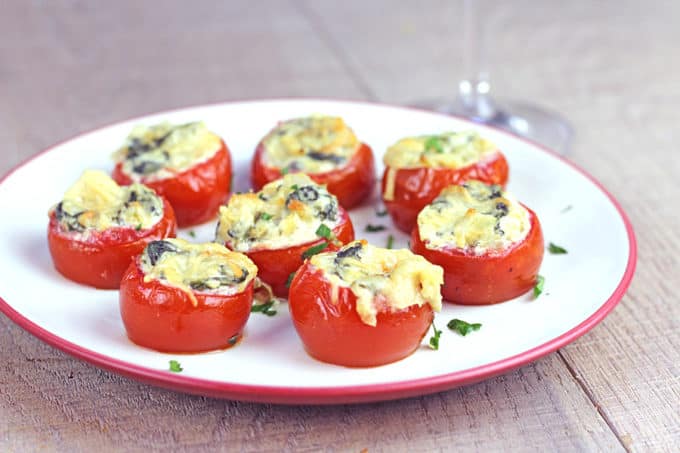 Forget the oysters, these Tomato Rockefeller bites will be the hit of your dinner party as part of a plated appetizer or even as a passed option at a cocktail party.