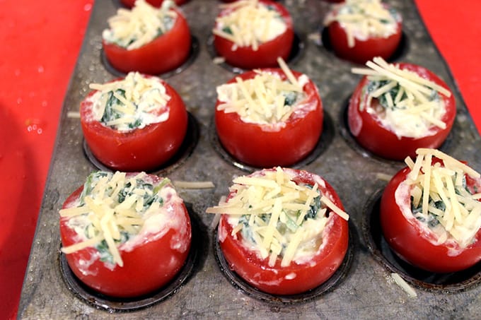 Forget the oysters, these Tomato Rockefeller bites will be the hit of your dinner party as part of a plated appetizer or even as a passed option at a cocktail party.