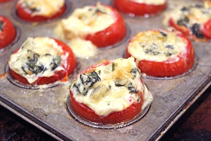 Forget the oysters, these Tomato Rockefeller bites will be the hit of your dinner party as part of a plated appetizer or even as a passed option at a cocktail party.