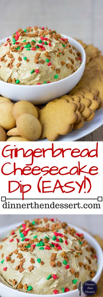 collage of bowl of Creamy Gingerbread Cheesecake Dip
