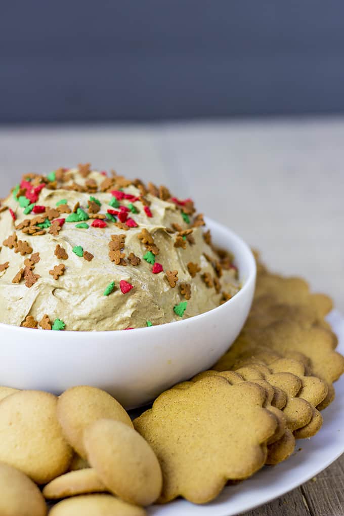 Creamy Gingerbread Cheesecake Dip perfect for a holiday crowd looking for a small bite instead of a heavy cheesecake! Perfect for a large crowd served with graham crackers or ginger snaps!