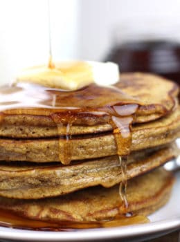 Celebrate the winter holidays with these delicious gingerbread pancakes and cinnamon syrup. Ready to eat in less than 30 minutes these are part of our family tradition and will soon be a part of yours!