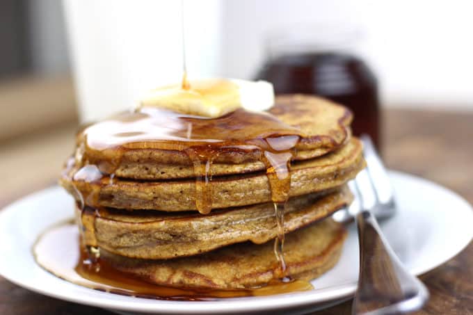 Celebrate the winter holidays with these delicious gingerbread pancakes and cinnamon syrup. Ready to eat in less than 30 minutes these are part of our family tradition and will soon be a part of yours!