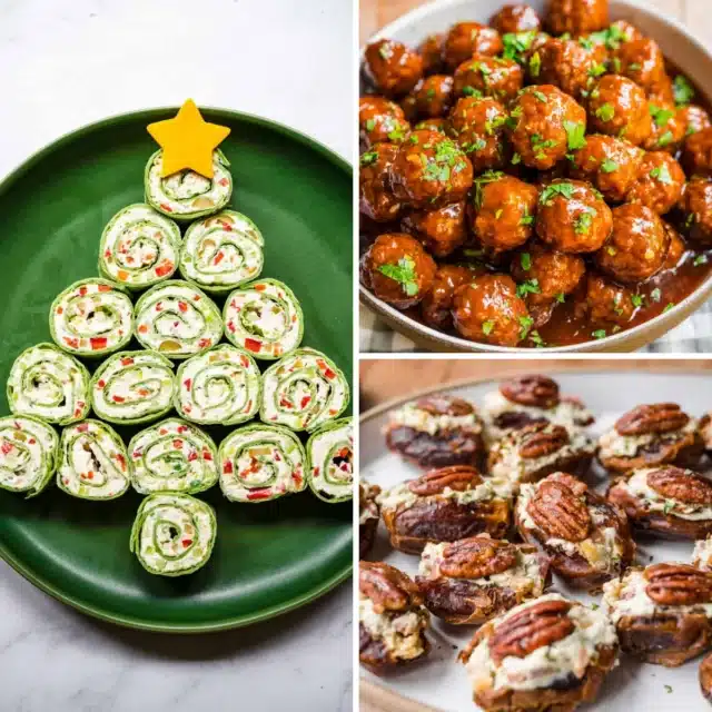 3-image collage of holiday finger foods