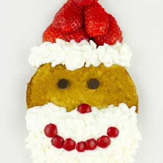 Delicious homemade Gingerbread Pancakes dressed up as Santa! Quick, easy, and so cute!