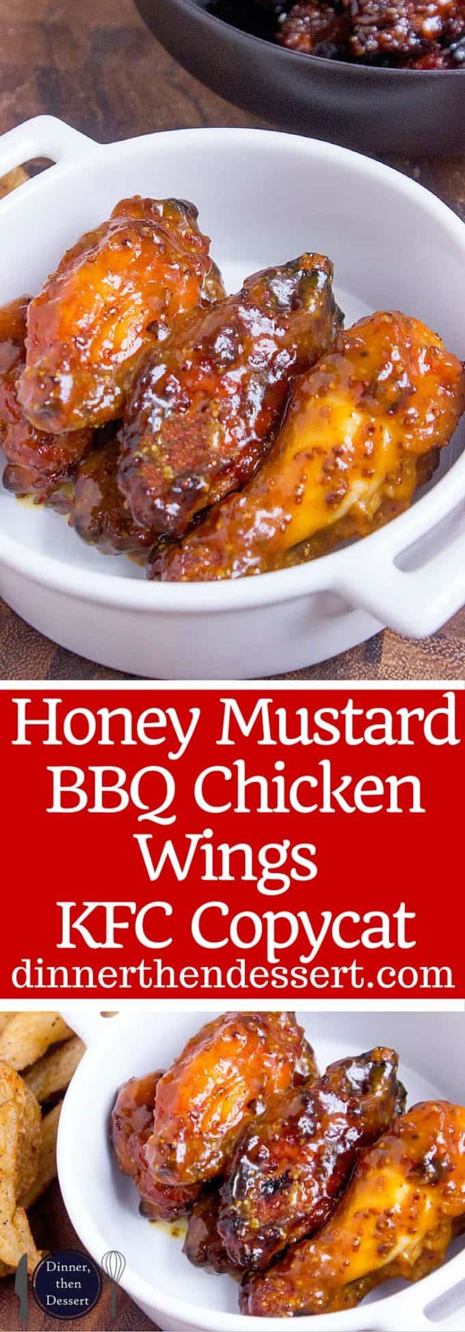 Tossed in a honey mustard and BBQ sauce, these chicken wings will be the hit of your game day party. dinnerthendessert.com