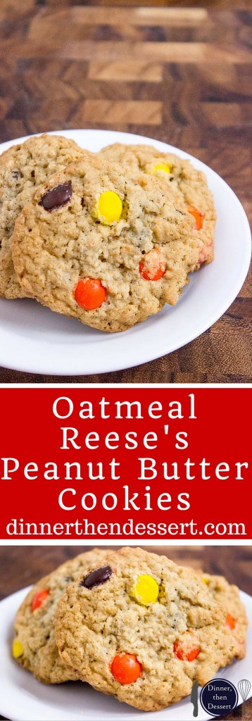 Collage of oatmeal cookies with title in red banner