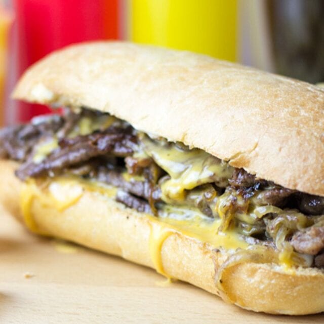 side view of cheese steak