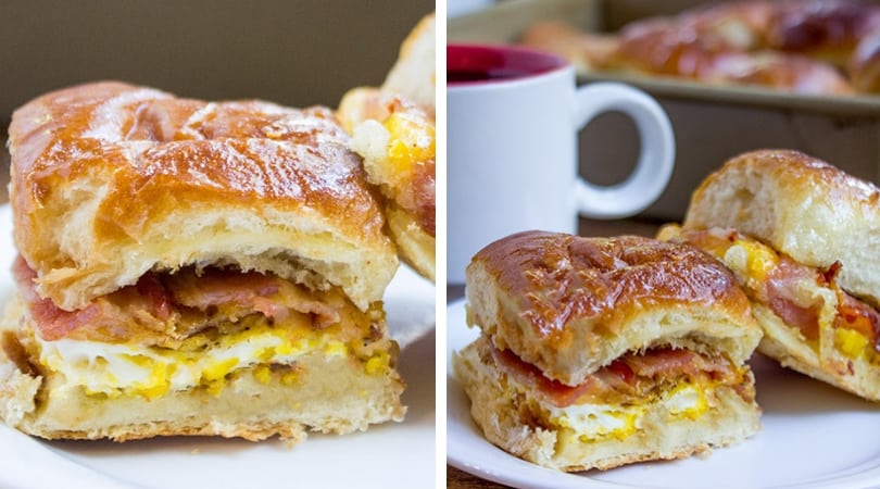 Cheesy Bacon Egg Breakfast Sliders - Julie's Eats & Treats ®