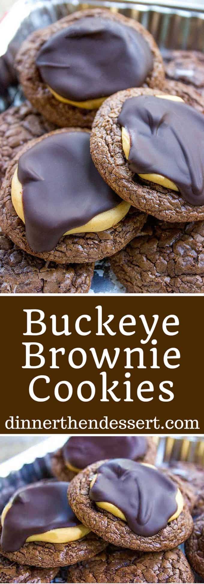 Crispy, chewy, rich Buckeye Brownie Cookies topped with a sweetened peanut butter topping and semisweet chocolate is the perfect chocolate peanut butter combo!