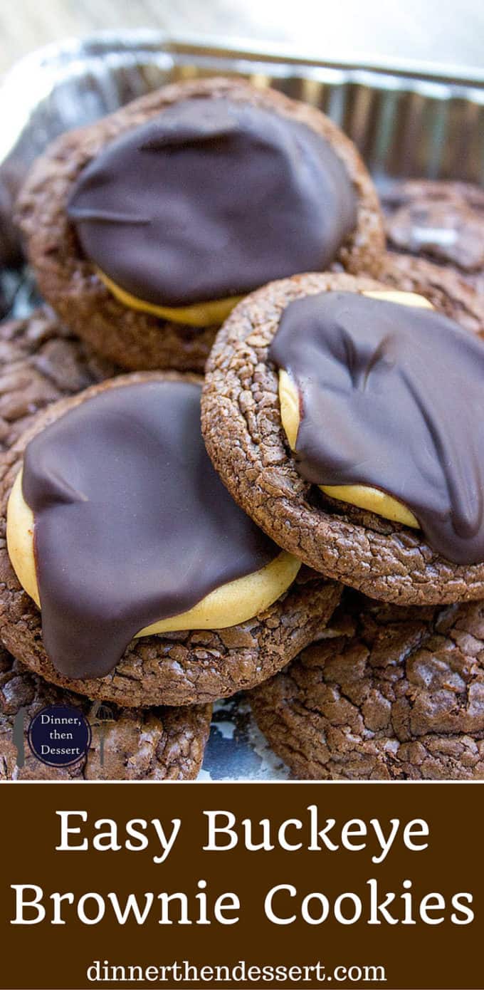 Crispy, chewy, rich Buckeye Brownie Cookies topped with a sweetened peanut butter topping and semisweet chocolate is the perfect chocolate peanut butter combo!