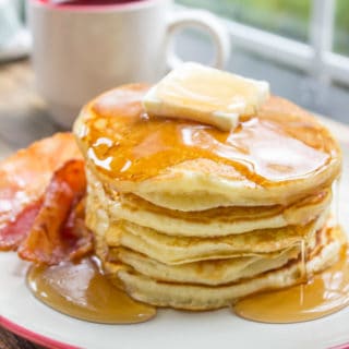 Classic Pantry Pancakes made with basic pantry ingredients. You don't need to run to the store or let the batter rest for these amazing fluffy, delicious pancakes, you'll be eating in 15 minutes.