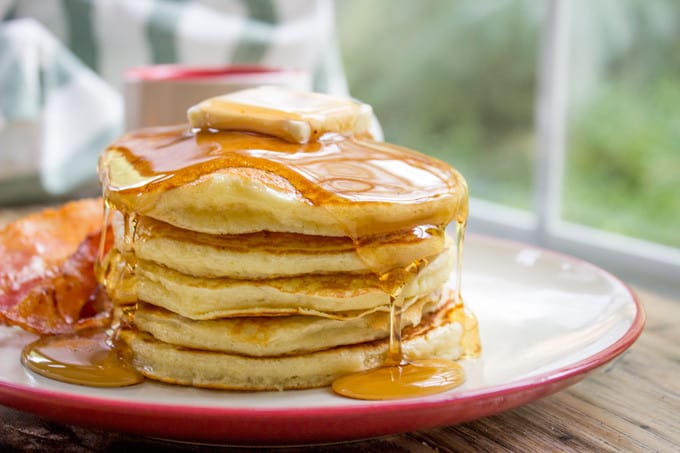 Classic Pantry Pancakes made with basic pantry ingredients. You don't need to run to the store or let the batter rest for these amazing fluffy, delicious pancakes, you'll be eating in 15 minutes.