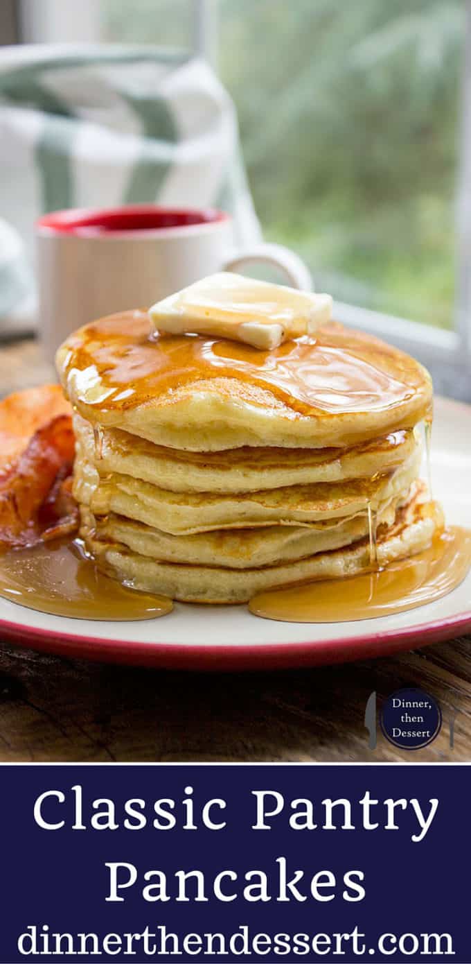 Classic Pantry Pancakes made with basic pantry ingredients. You don't need to run to the store or let the batter rest for these amazing fluffy, delicious pancakes, you'll be eating in 15 minutes.