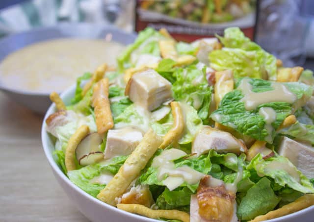 Crispy Asian salad with chicken, almonds, and miso dressing.