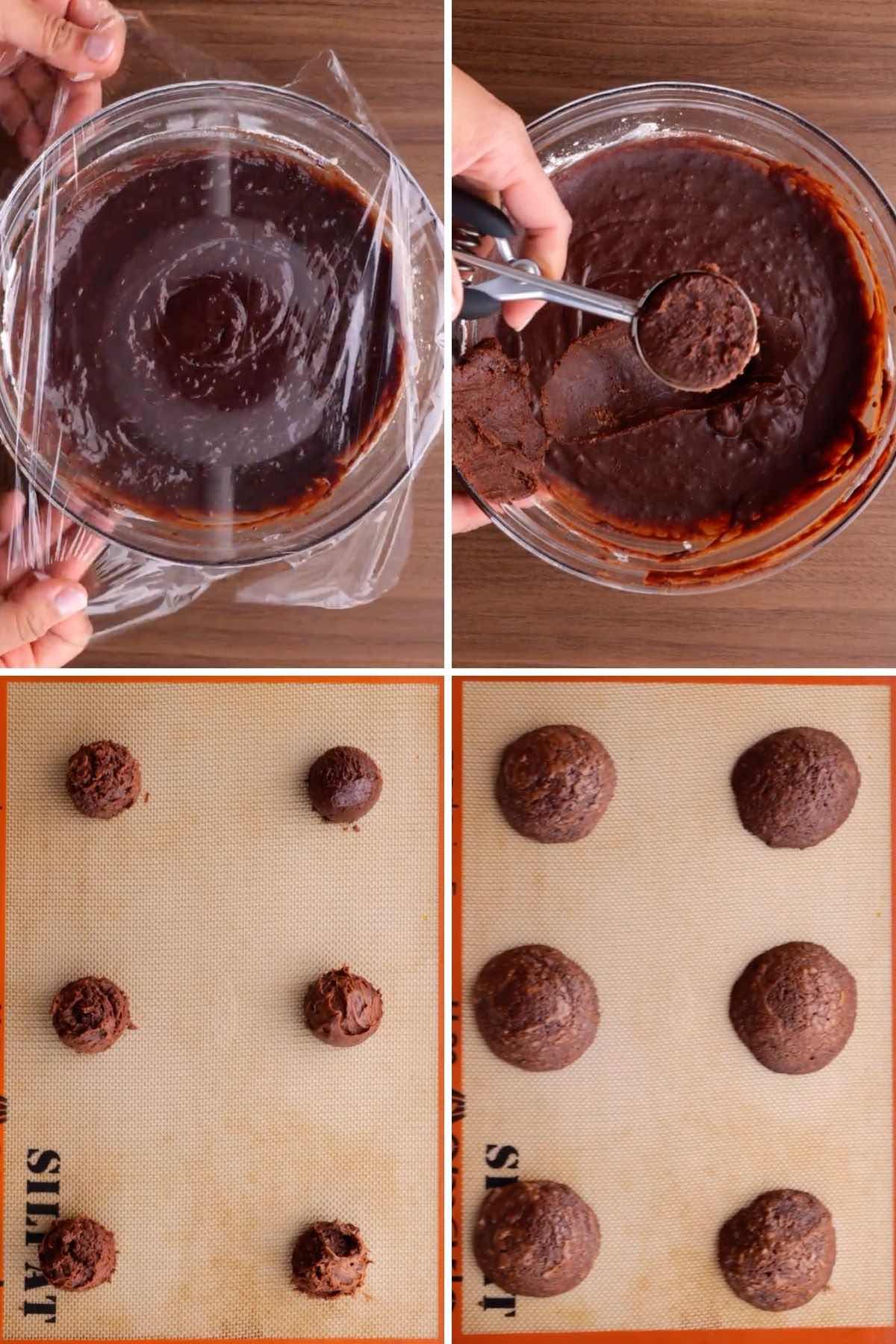 Crinkly Brownie Cookies collage of baking steps