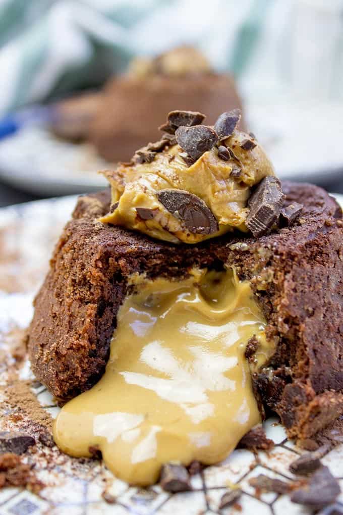 The perfect Peanut Butter Chocolate Molten Lava Cake and the whole darn thing is just 6 ingredients! Includes 5 alternate non peanut butter flavor ideas.