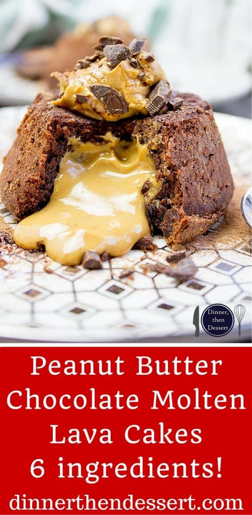 The perfect Peanut Butter Chocolate Molten Lava Cake and the whole darn thing is just 6 ingredients! Includes 5 alternate non peanut butter flavor ideas.