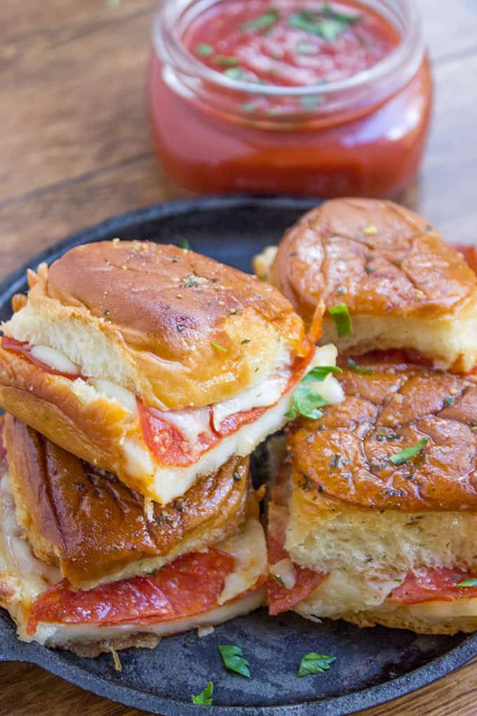 Pressed Pepperoni Pizza Party Rolls are crispy, cheesy, dippable and perfect make ahead for serving a crowd!