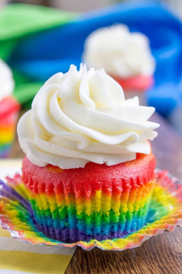 Rainbow Cupcakes with Vanilla Cloud Frosting - Dinner, then Dessert