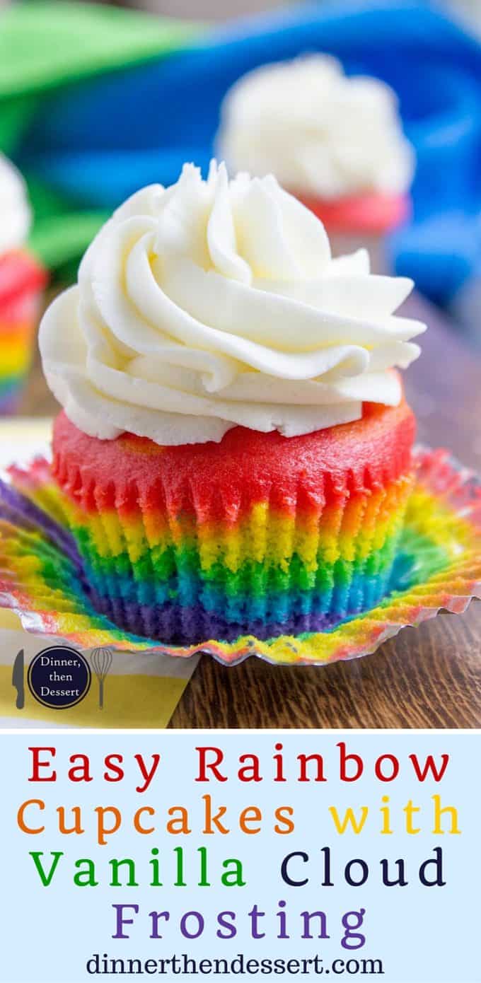 Rainbow Cupcakes with fluffy cloud-like vanilla frosting that is guaranteed to make anyone who sees them smile. No cake mix, still EASY.