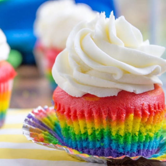 multi color layer cupcakes with froting